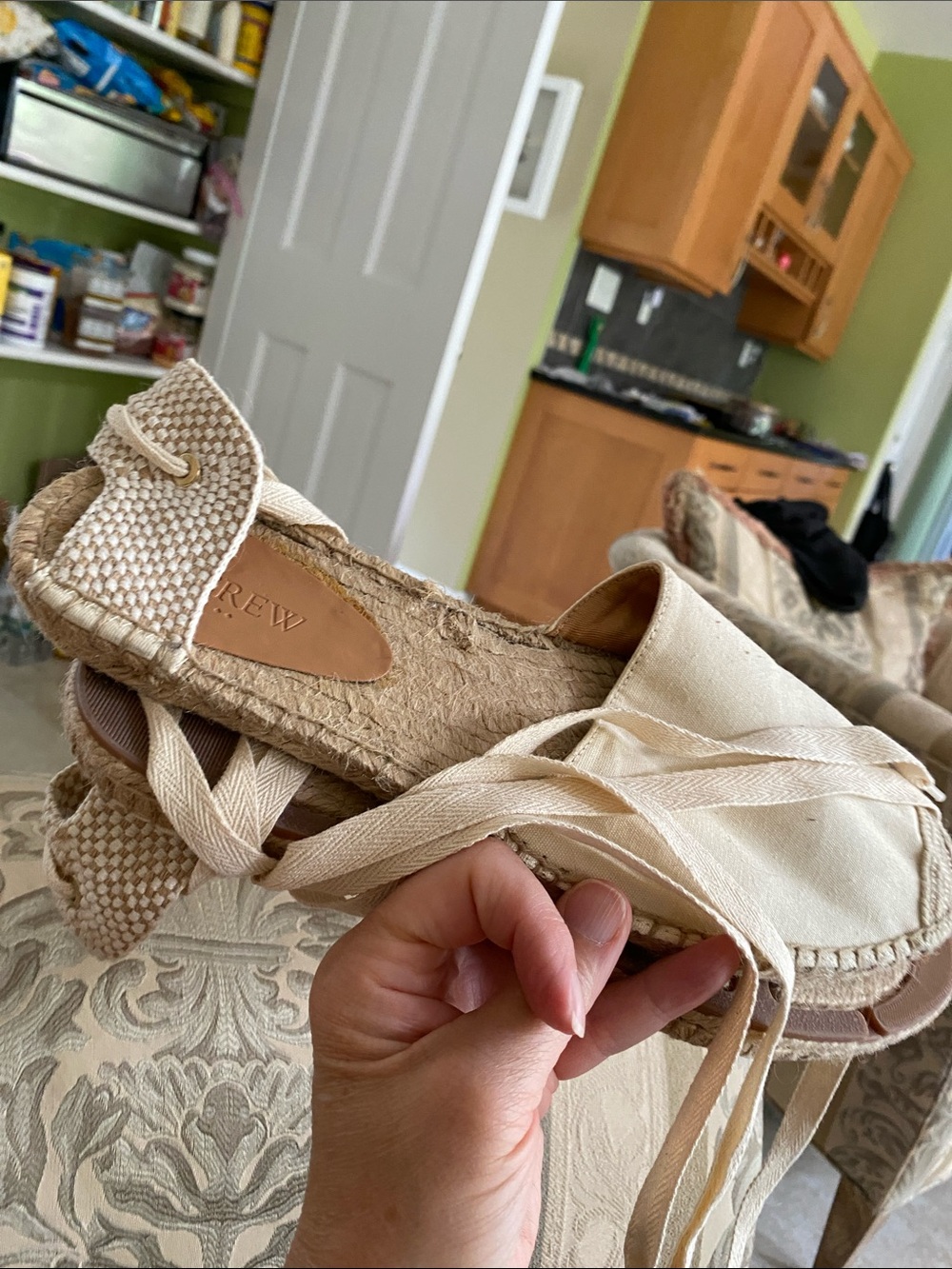 J. Crew Cream Canvas Espadrille Lace-Up Sandals women’s size 12